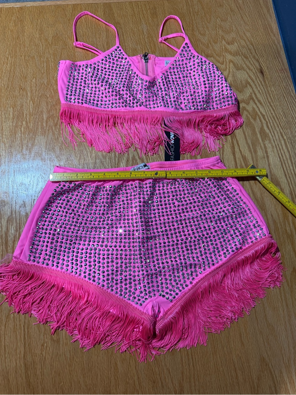 Fashion Nova Hot Pink Sequin Fringe Dance Two-Piece Set